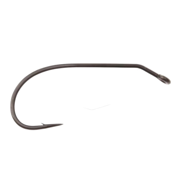 A single Ahrex TP650 26 Degree Bent Streamer Hook with a black nickel finish, viewed from an angle that showcases the hook's bend and barb.