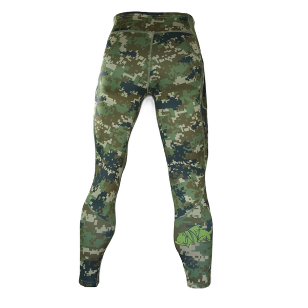 Green camo Backcountry Skinz Airblitz Neoprene Wet Wading Pants with green logo on lower leg, on a white background.