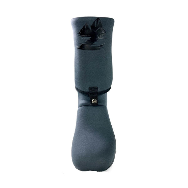 Front view of Backcountry Skinz Z Drainz Guide Master Wading Sock, in grey neoprene with logo on a gravel guard and on a white background.