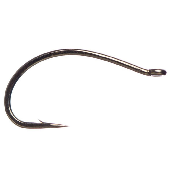 a single daiichi 1150 heavy wide gape scud hook with up eye on white background