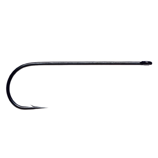a single daiichi 2461 black multi use aberdeen hook on a white background
