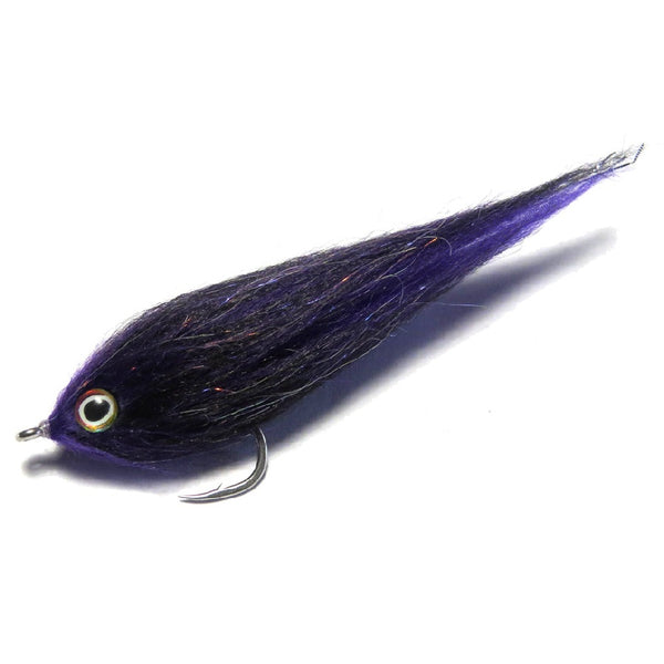 Purple and black H2O Polar Fiber Brush Fly on a white background.