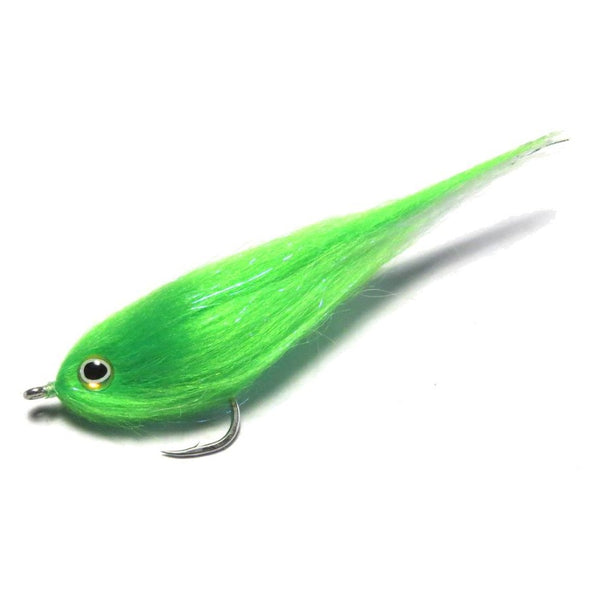 Chartreuse and white H2O Polar Fiber Brush Fly on a white background.