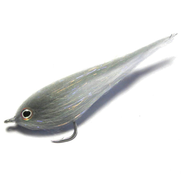 Grey and white H2O Polar Fiber Brush Fly on a white background.
