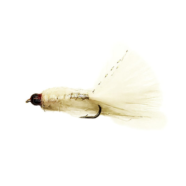 JD Flies Simi Minnow in pearl and white on a white background.