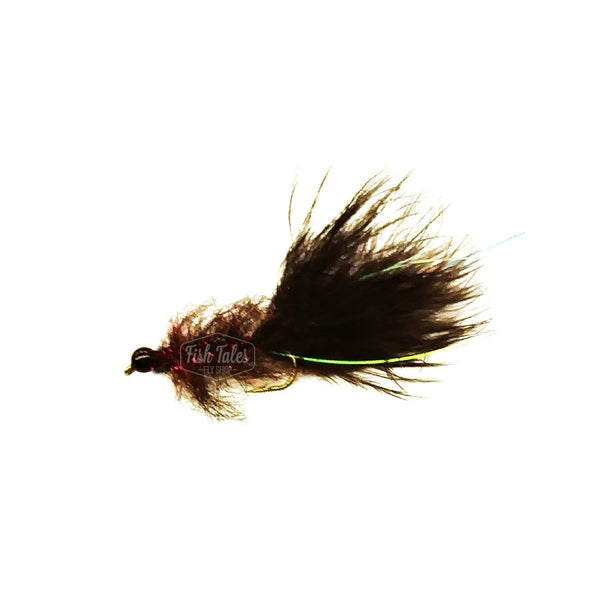 JT Flies Simi Seal Leech Streamer in black and red, on a white background.