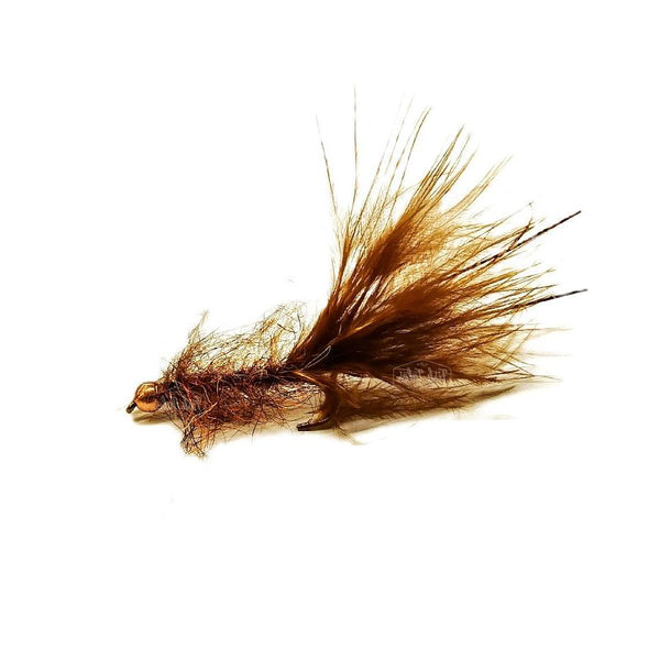 JT Flies Simi Seal Leech Streamer in copper and brown, on a white background.