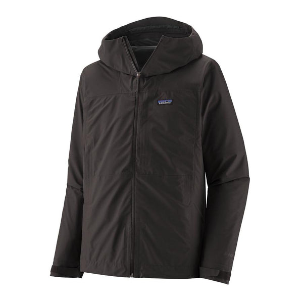 Patagonia Men's Boulder Fork Rain Jacket in Black, on a white background.
