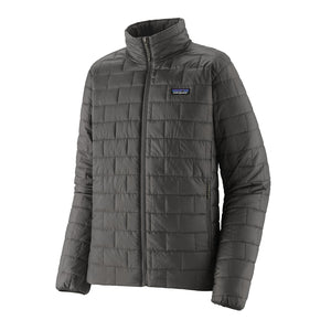 The new for 2025 forge grey Patagonia Men's Nano Puff Jacket on a white background.