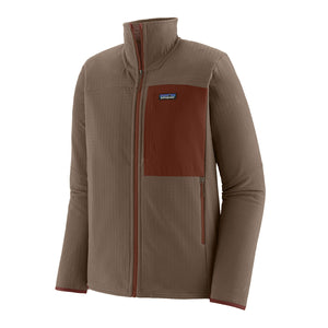 Patagonia Men's R2 TechFace Jacket in marlow brown on a white background.