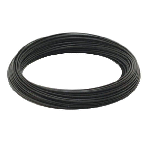 Coiled black Rio Mainstream Freshwater Full Sinking Fly Line on a white background.