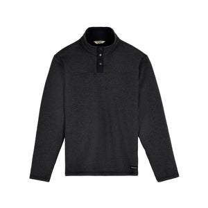 Black heather long-sleeve Simms Men's Harbor Fleece with a snap collar on a white background.