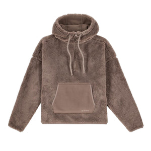 Sturgeon color Simms Women's coldweather fleece hoody with front pocket on a white background.