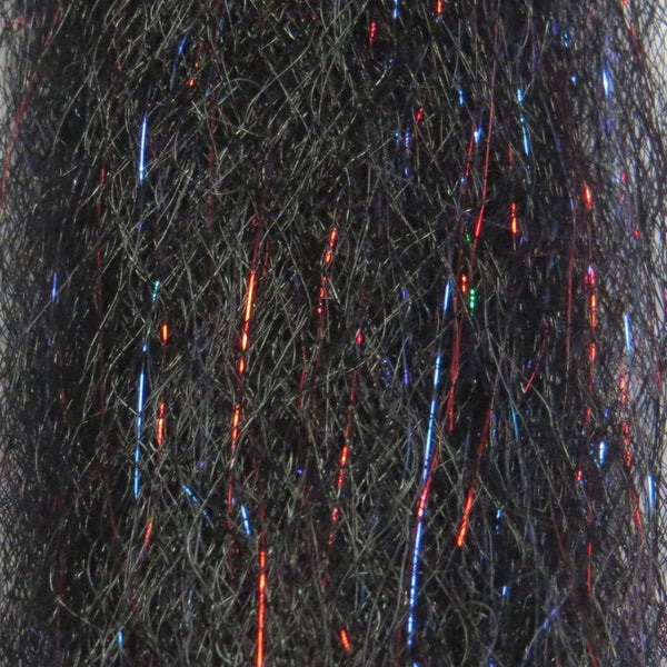 Bleeding black color close-up image of Just Add H2O Steve Farrar's Flash Blend fly tying material.