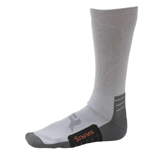 a single grey simms men's guide wet wading sock on a white background