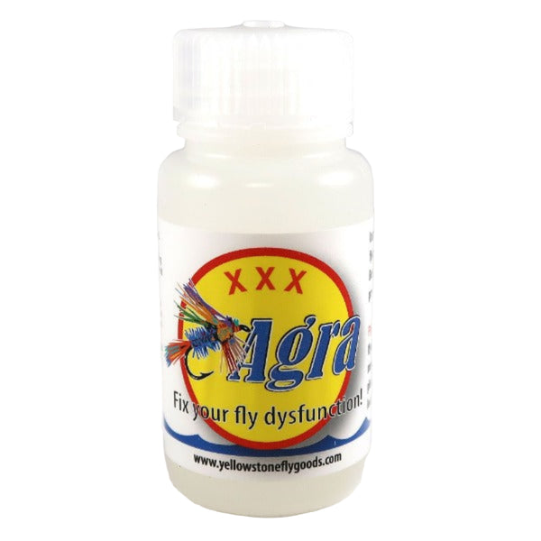 Bottle of Yellowstone Fly Goods Fly-Agra dry fly floatant on a white background.