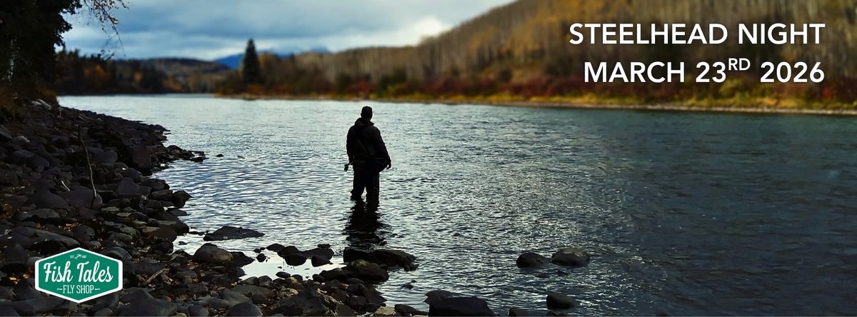 A person looking out over the Bulkley River in autumn considering where to fish for steelhead.