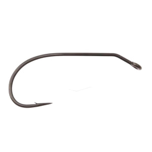 A single Ahrex TP650 26 Degree Bent Streamer Hook with a black nickel finish, viewed from an angle that showcases the hook's bend and barb.