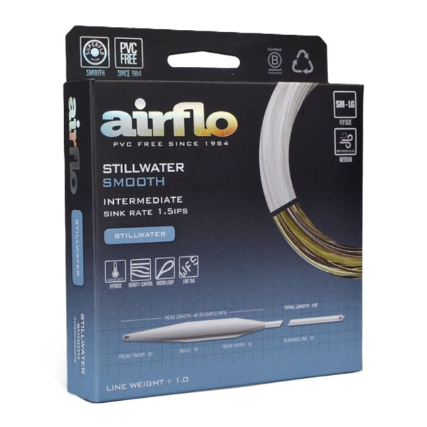 Packaging for the Airflo Delta Taper Clear Intermediate Sinking Fly Line, on a white background.