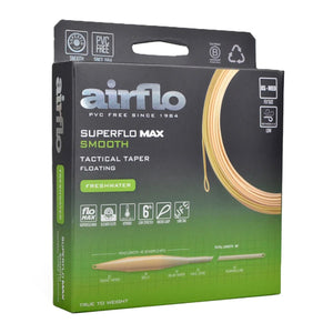 Airflo Superflo Max Smooth tactical taper floating fishing line packaging on a white background.