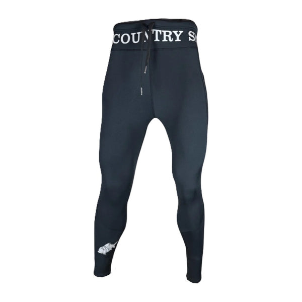 Black Backcountry Skinz Airblitz Neoprene Wading Pants with white text on waistband, on a white background.