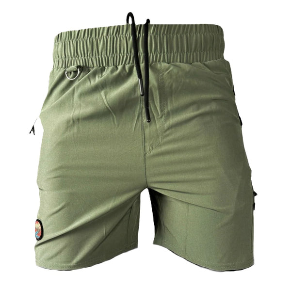 Green Backcountry Skinz Men's Voltz Technical Shorts on a white background.