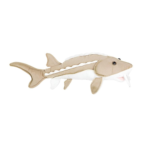 A sturgeon Cabin Critters Freshwater Fish plush toy animal on a white background.