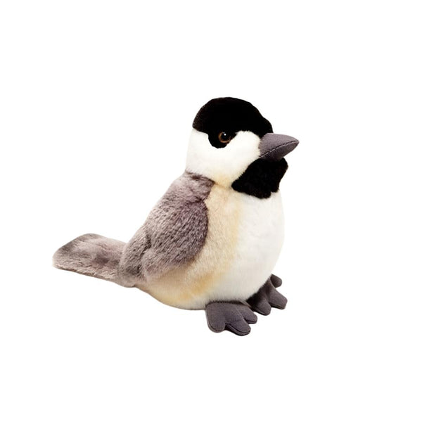 A chickadee Cabin Critters Rocky Mountain Birds stuffed animal on a white background.