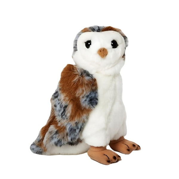 A barn owl Cabin Critters Rocky Mountain Birds stuffed animal on a white background.