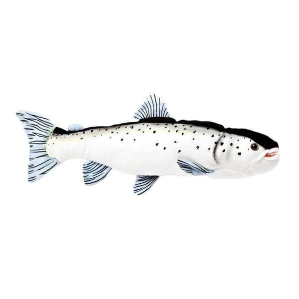 An Atlantic salmon Cabin Critters Salmon Species plush toy animal on a white background.