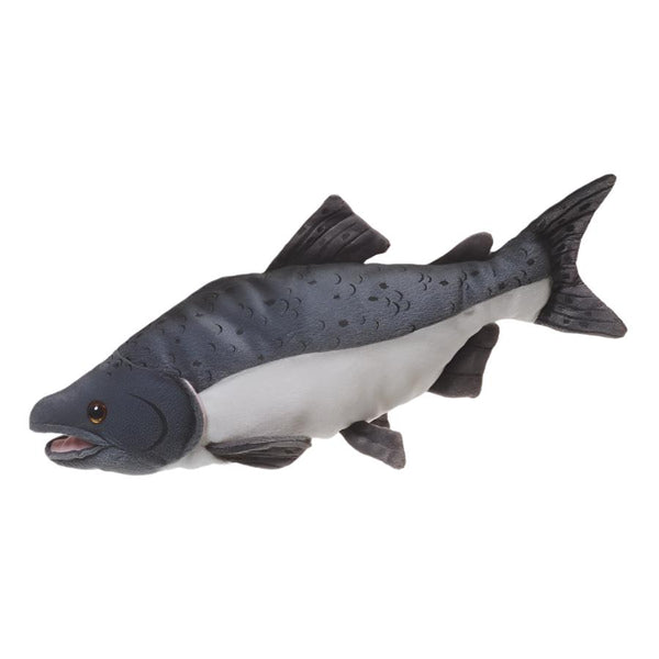 A Chinook salmon Cabin Critters Salmon Species plush toy animal on a white background.