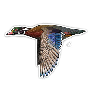 Casey Underwood harlequin duck decal on a white background.