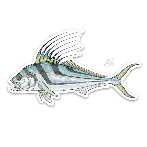 Casey Underwood roosterfish decal on a white background.