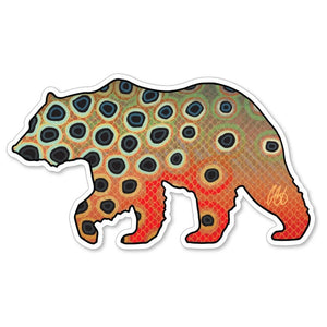 Casey Underwood Bear sticker with cutthroat trout pattern decal on a white background.