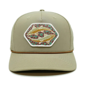 Casey Underwood gin clear performance trucker hat on a white background.
