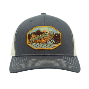 Casey Underwood ridge trucker hat on a white background.
