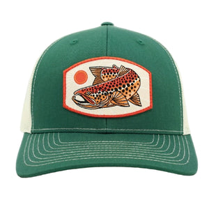 Casey Underwood sun brown trucker hat on a white background.