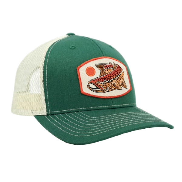Casey Underwood sun brown trucker hat on a white background.