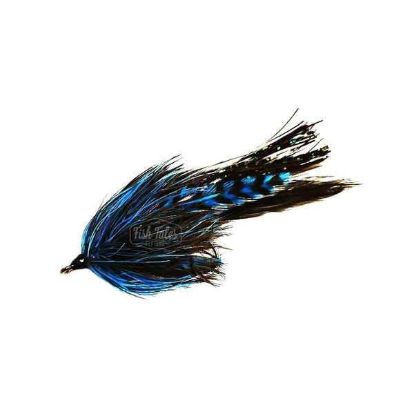 CN Flies Pike Schlapper unweighted streamer designed for pike and other predators, tied on a Gamakatsu B10s hook in blue and black, against a white background.
