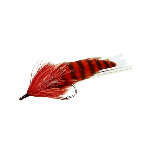 CN Flies Pike Schlapper unweighted streamer designed for pike and other predators, tied on a Gamakatsu B10s hook in red and white, against a white background.