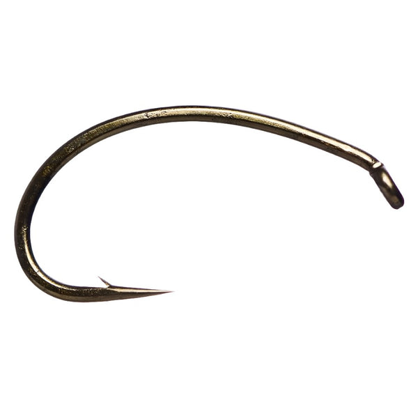 a single Daiichi 1120 heavy wide gape scud hook on a white background