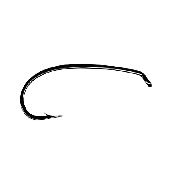 a single daiichi 1760 2x heavy curved nymph hook on a white background