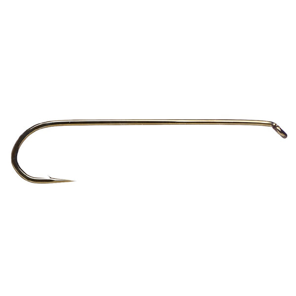 a single daiichi 2220 4x long down eye streamer hook on a white background