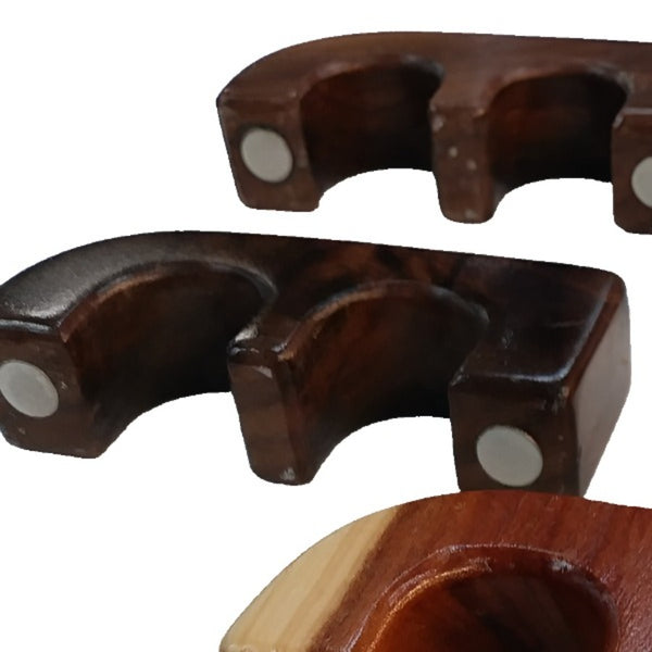 3 exotic wood magnetic rod holders on with background