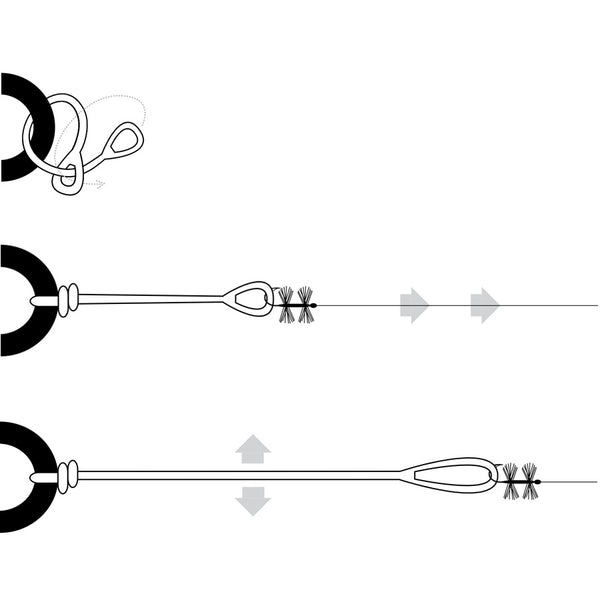 Black and white illustration of how to use the Echo Fly Banjo Fly Dryer in three steps.