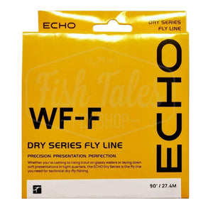 Echo Dry Series Fly Line box in yellow and black on a white background.