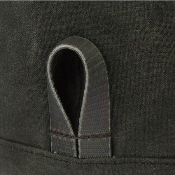 Close up of the side tab on the Duskwood Fishpond Bow Wow Travel Water Bowl.