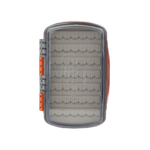 Burnt orange Fishpond Tacky Pescador Small Fly Box with clear lid on a white background.