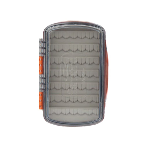 Burnt orange Fishpond Tacky Pescador Small Fly Box with clear lid on a white background.