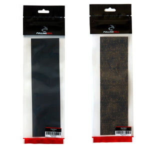 Two packages of Fulling Mill Bug Back for fly tying in solid black and dark veined brown, on a white background.